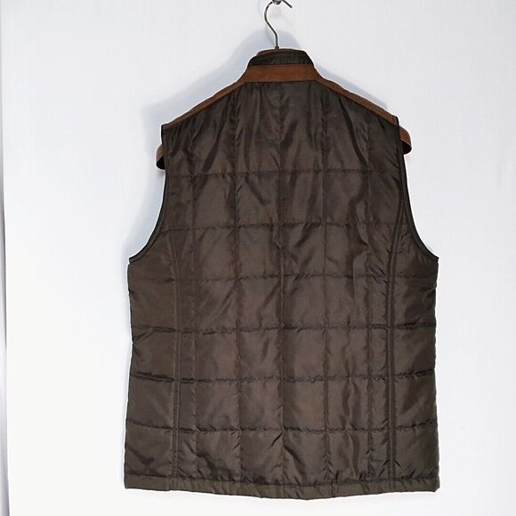Alan Flusser Dark Khaki Micro-Suede Trim Full Zip Quilted Outerwear Vest L - Picture 2 of 13